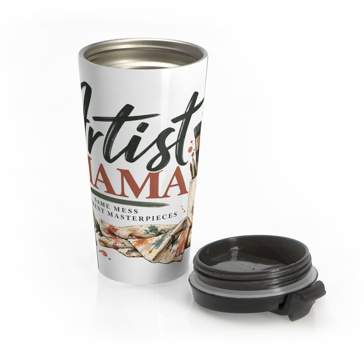 Artist Mama Stainless Steel Travel Mug — Floral Paintbrush Design