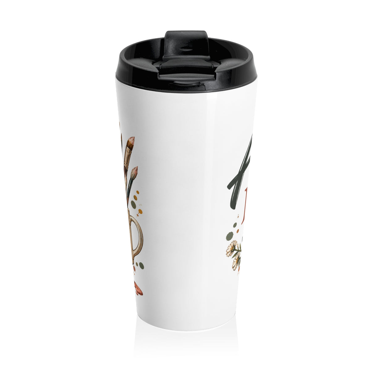 Artist Mama Stainless Steel Travel Mug — Floral Paintbrush Design
