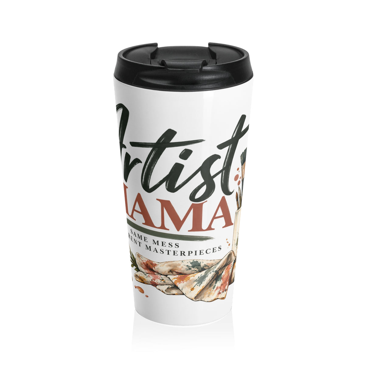 Artist Mama Stainless Steel Travel Mug — Floral Paintbrush Design