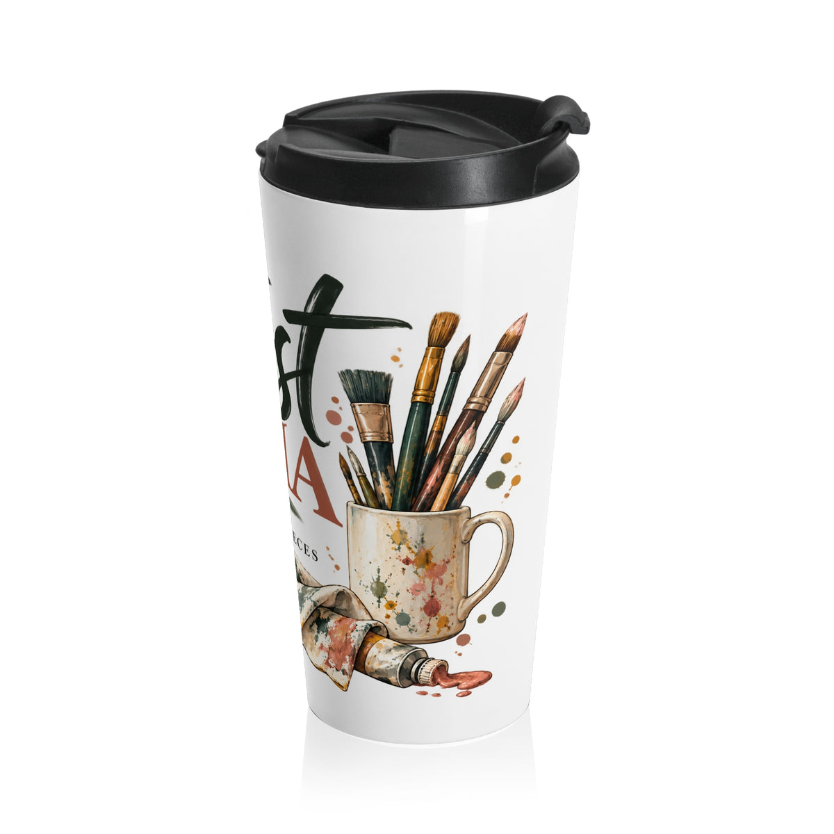 Artist Mama Stainless Steel Travel Mug — Floral Paintbrush Design