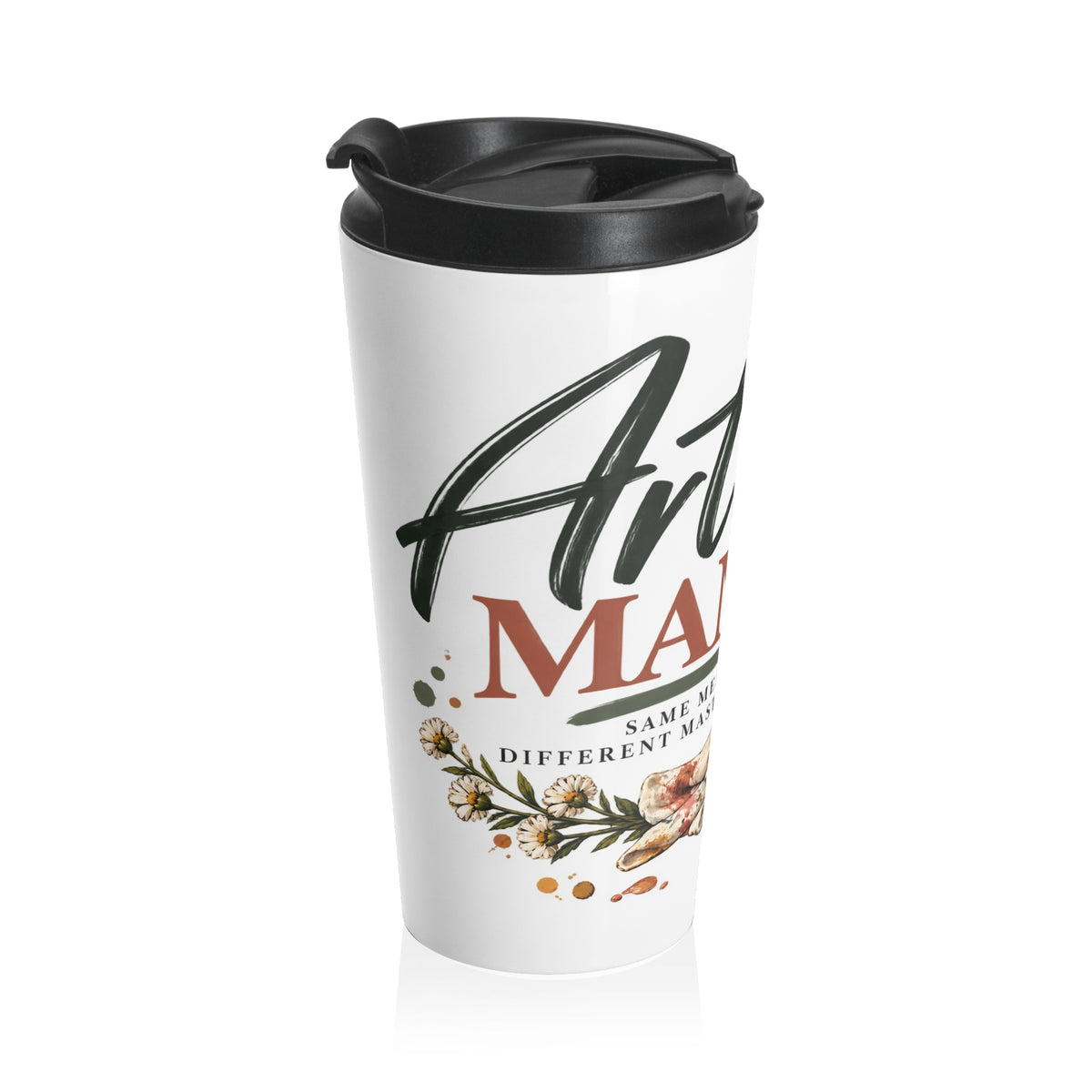 Artist Mama Stainless Steel Travel Mug — Floral Paintbrush Design