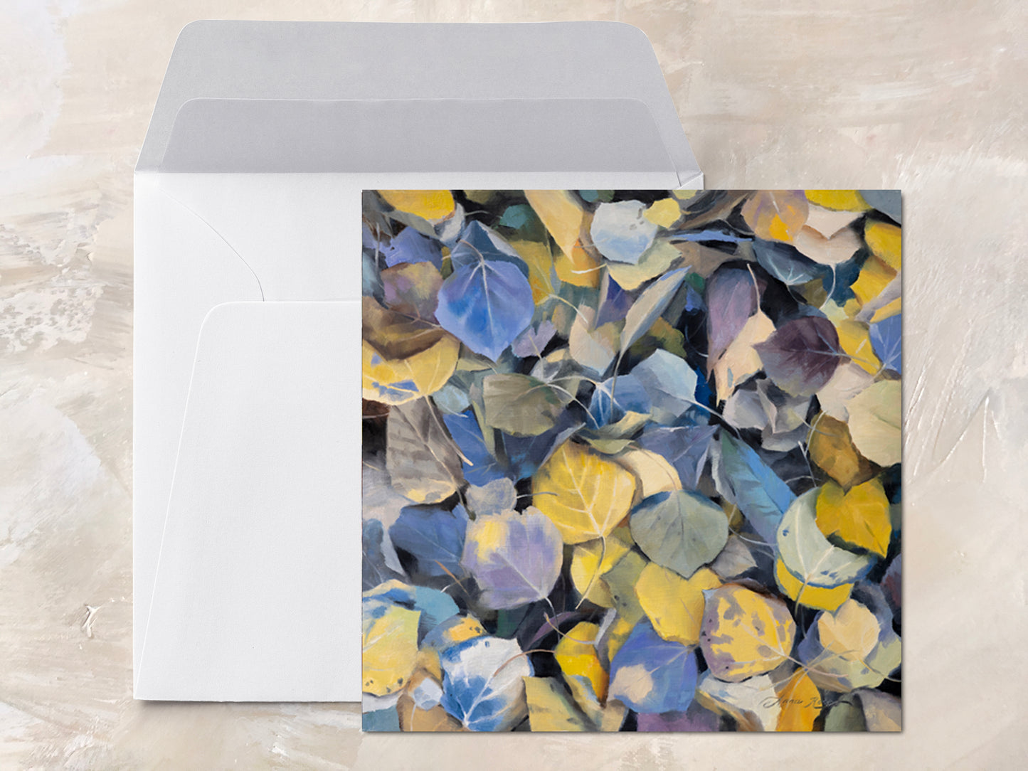 Fall Leaves "Meditation" Series - Greeting Cards 5x5" set of 8 with envelopes - Featuring Fine Art Oil Paintings by Anna Rose Bain