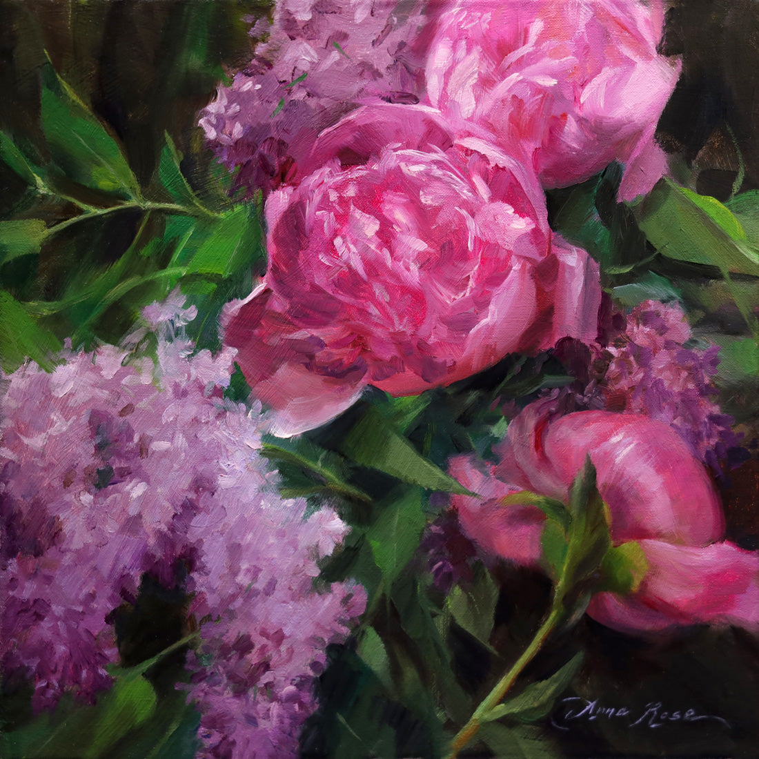 Lilacs and Pink Peonies