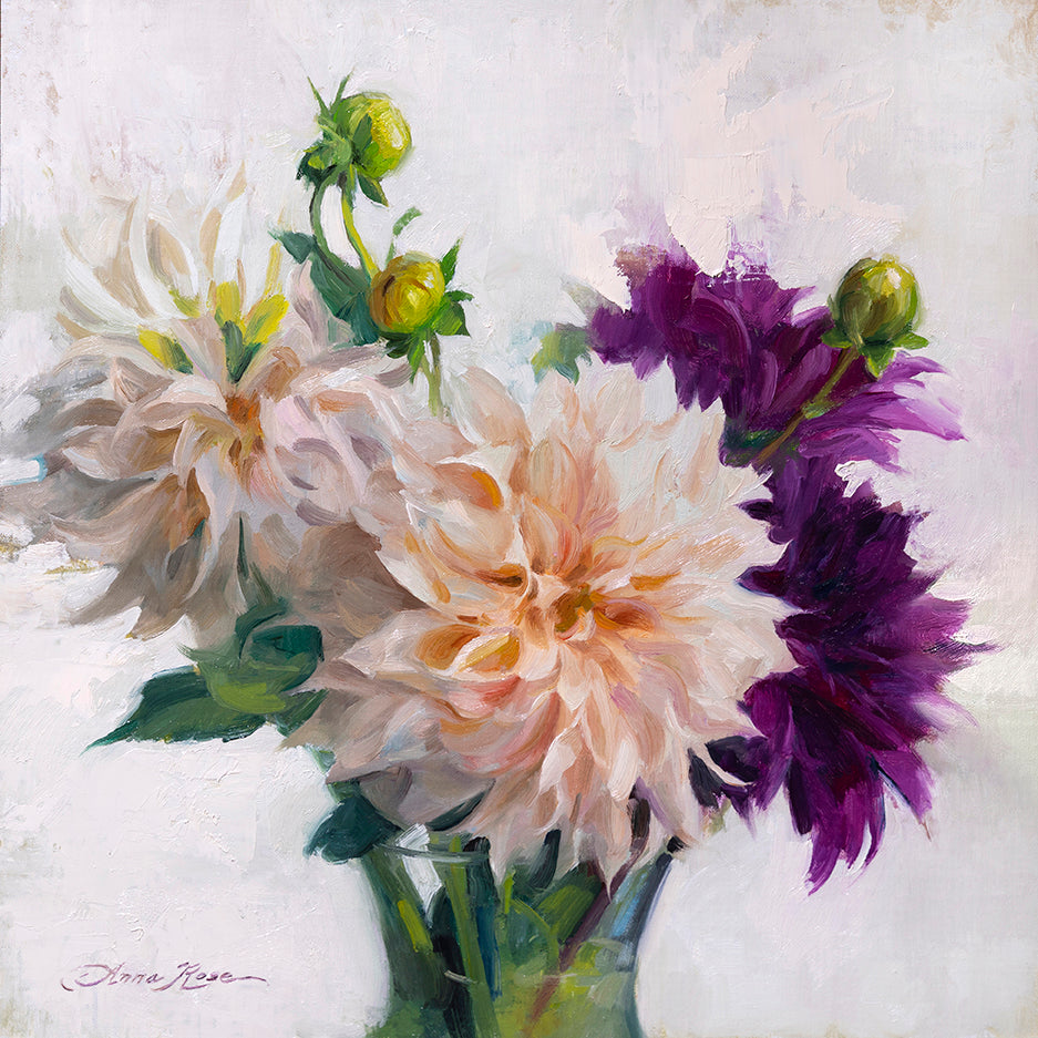 Pale & Purple Dahlias (Framed)