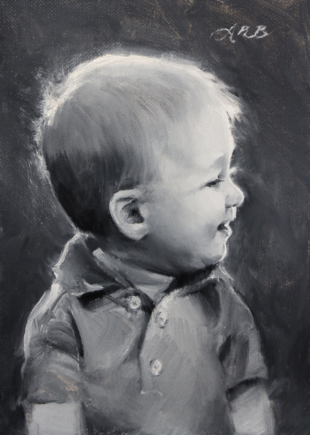 Custom Baby, Ultrasound, Toddler, Original Oil Paintings Art, Framed 5x7 Black and White or Umber, Hand Painted by Anna Rose Bain