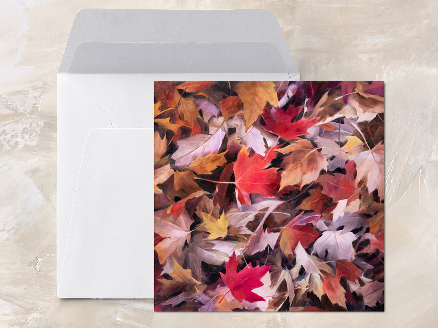 Fall Leaves "Meditation" Series - Greeting Cards 5x5" set of 8 with envelopes - Featuring Fine Art Oil Paintings by Anna Rose Bain