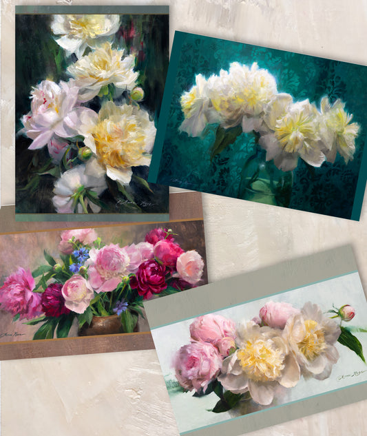 NEW! Set of 8 A7 (5x7") Floral Peony Blank Greeting Cards with White Envelopes