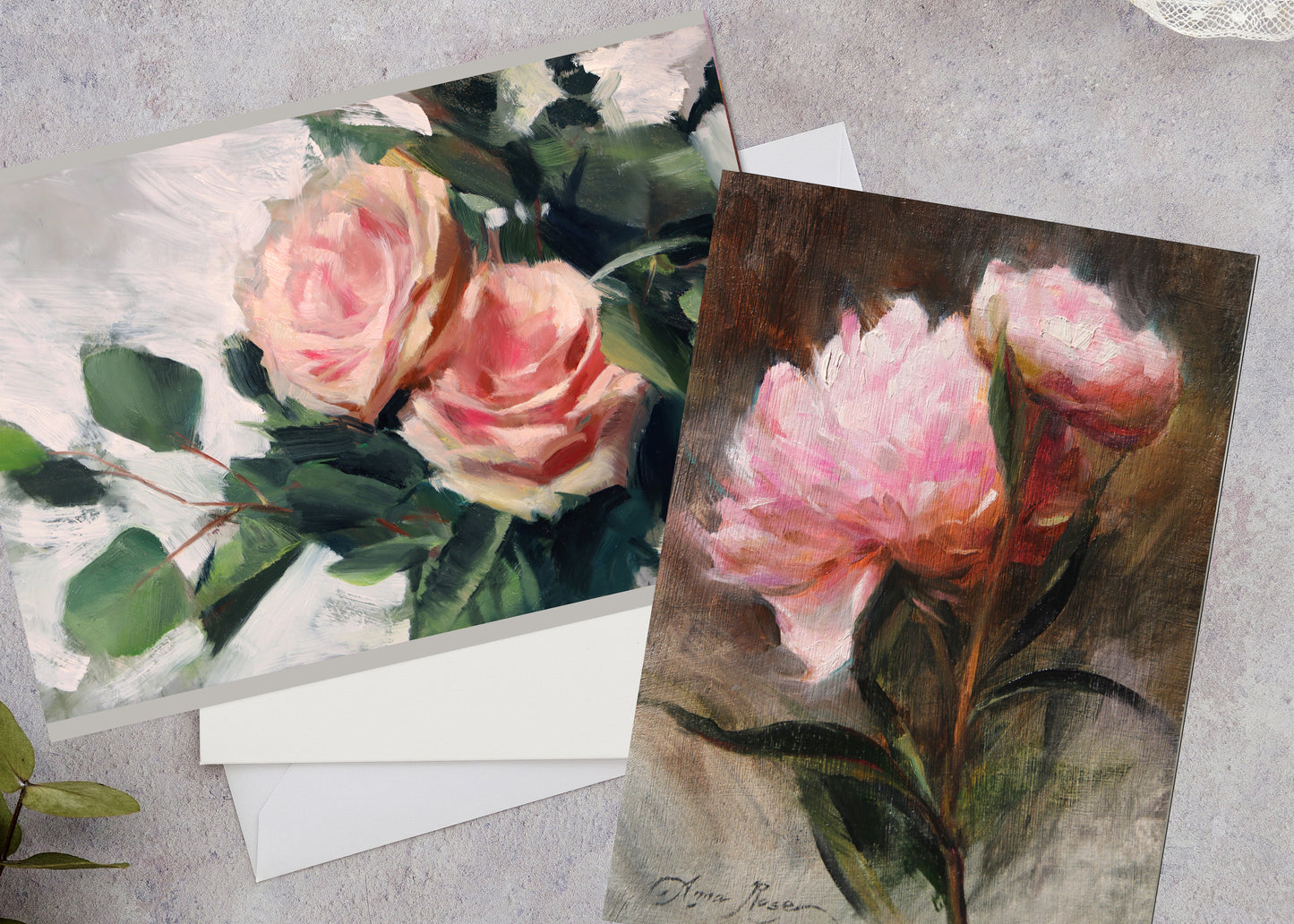 Pink Roses & Peonies - Greeting Cards 5x7" set of 8 with envelopes