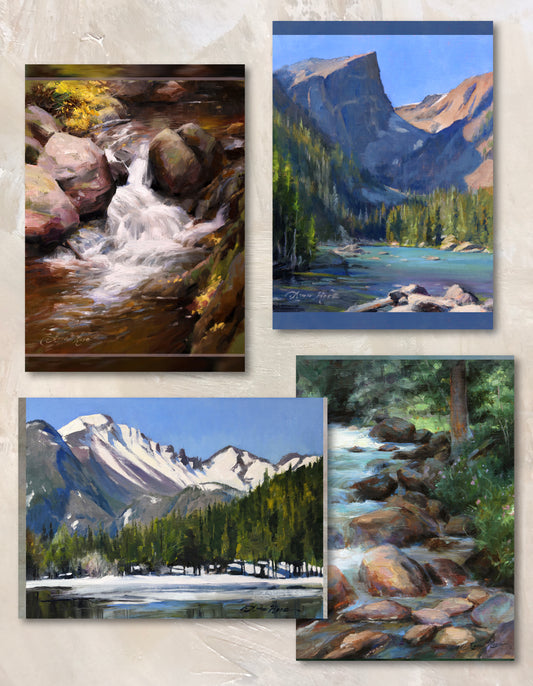 Set of 8 A7 (5x7") Colorado Rocky Mountain National Park Blank Greeting Cards with White Envelopes Featuring the Oil Paintings of Anna Rose Bain
