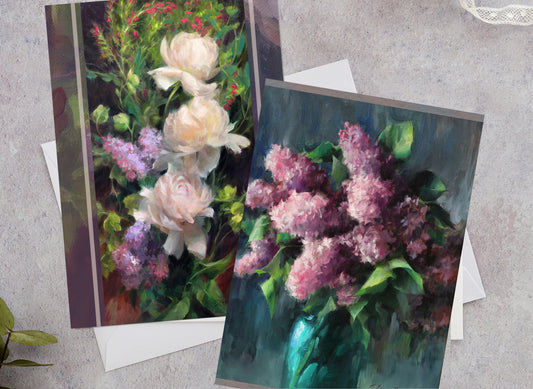 Spring Florals Peonies and Lilacs - Greeting Cards 5x7" set of 8 with envelopes
