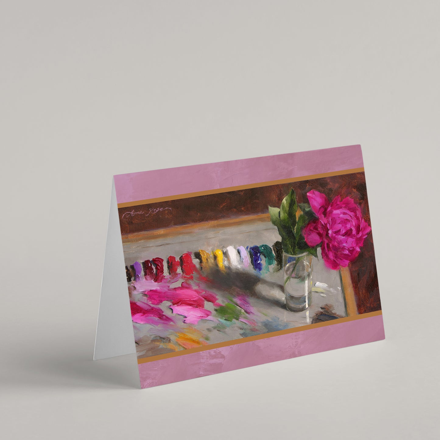 Set of 8 A7 (5x7") Floral Peony Blank Greeting Cards with White Envelopes Featuring the Oil Paintings of Anna Rose Bain