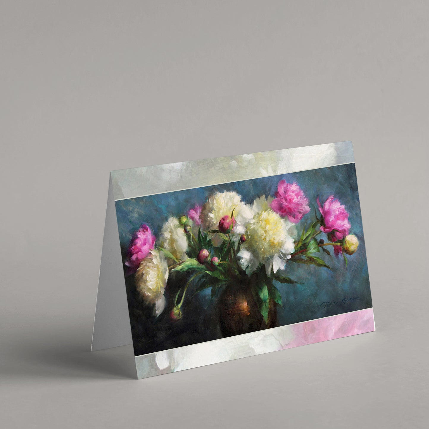 Set of 8 A7 (5x7") Floral Peony Blank Greeting Cards with White Envelopes Featuring the Oil Paintings of Anna Rose Bain