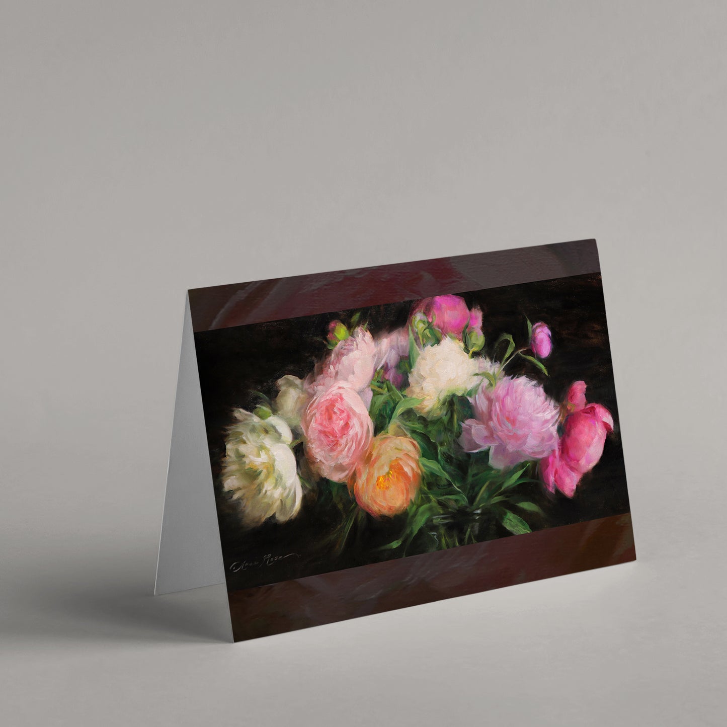 Set of 8 A7 (5x7") Floral Peony Blank Greeting Cards with White Envelopes Featuring the Oil Paintings of Anna Rose Bain