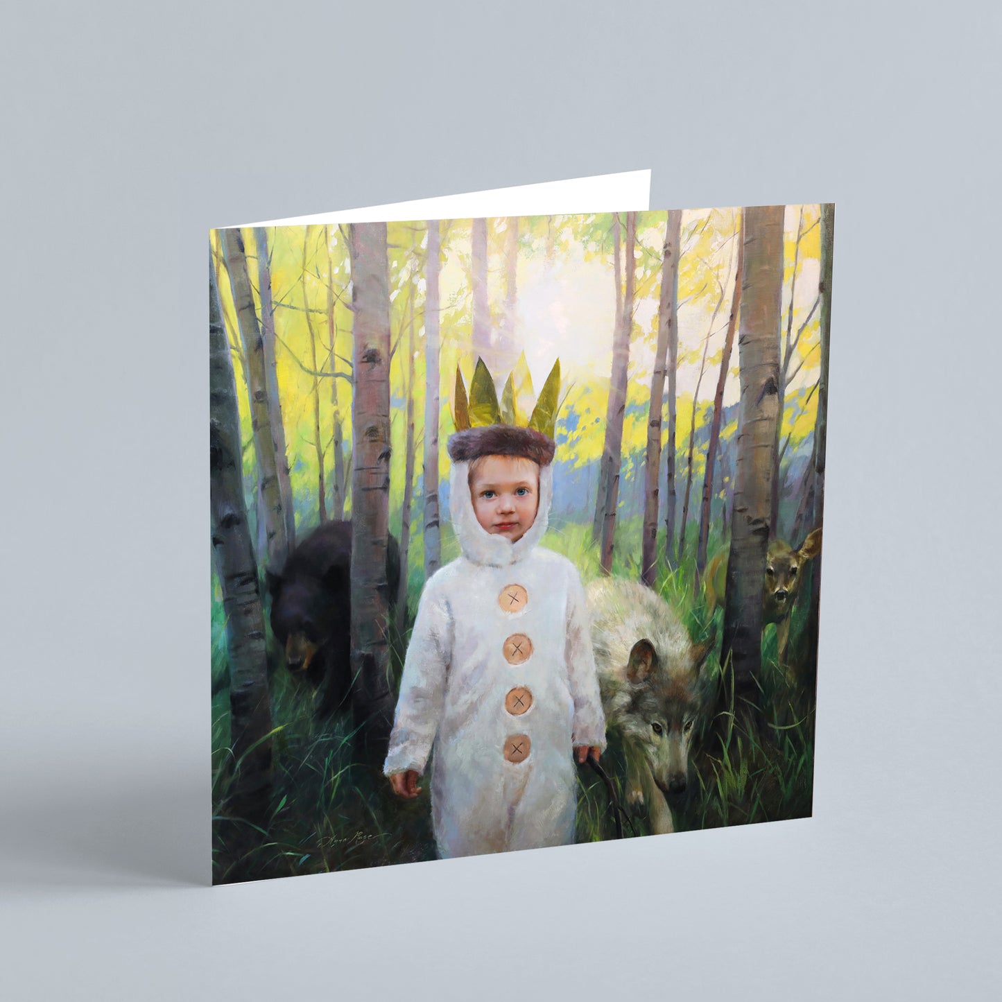 Set of 8 A7 (5x7") and 5"x5" Children with Animals Blank Greeting Cards with White Envelopes Featuring the Oil Paintings of Anna Rose Bain